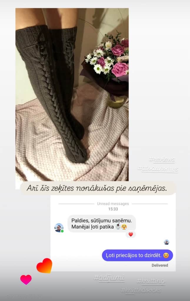 Adītas garās zeķes ar pīnīti