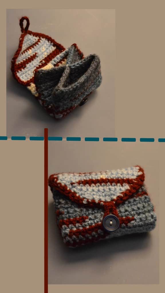 tamborēts maciņš ar 3 nodalījumiem