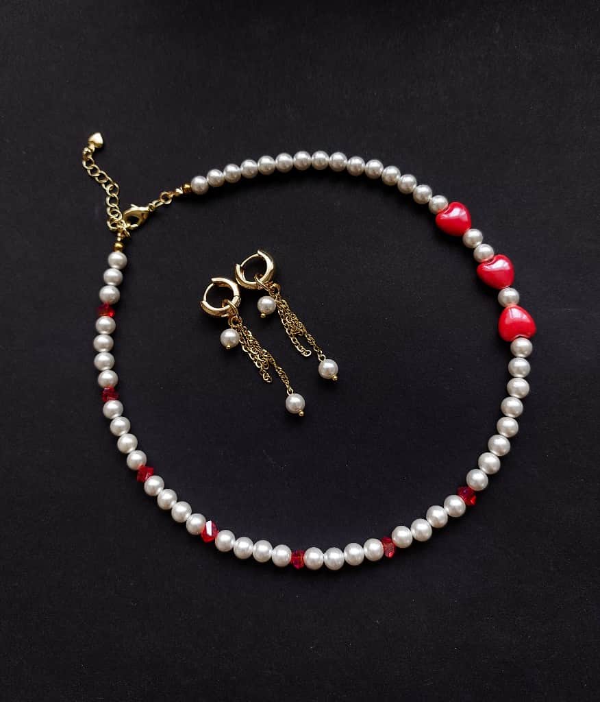 Komplekts pērļu kaklarota + auskari 2in1