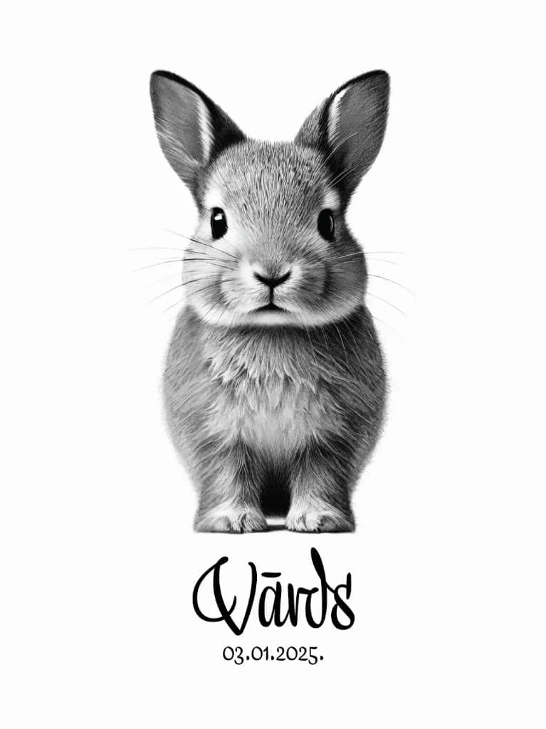 Bērna pēdu nospiedums, Personalizēts zaķēna plakāts + nospieduma spilventiņš