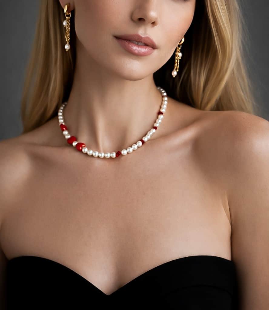 Komplekts pērļu kaklarota + auskari 2in1